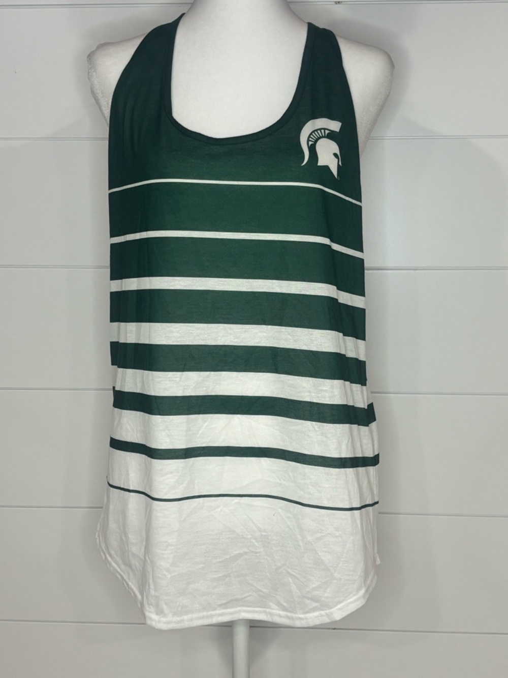 Women's Michigan State Green and White Striped Tank Top - Spartan Logo